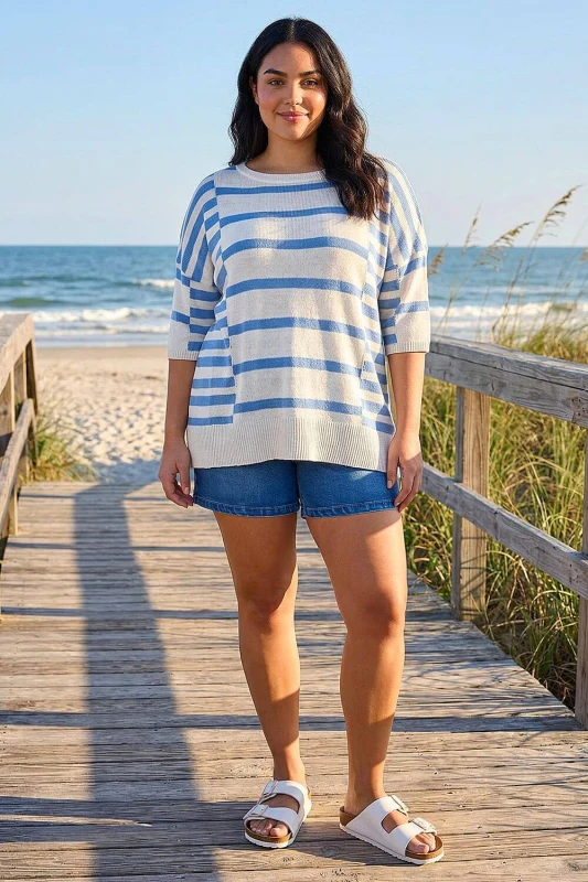 Image of Roman Womens Curve Stripe Knit Jumper in Blue Size: 20 Blue Female 20