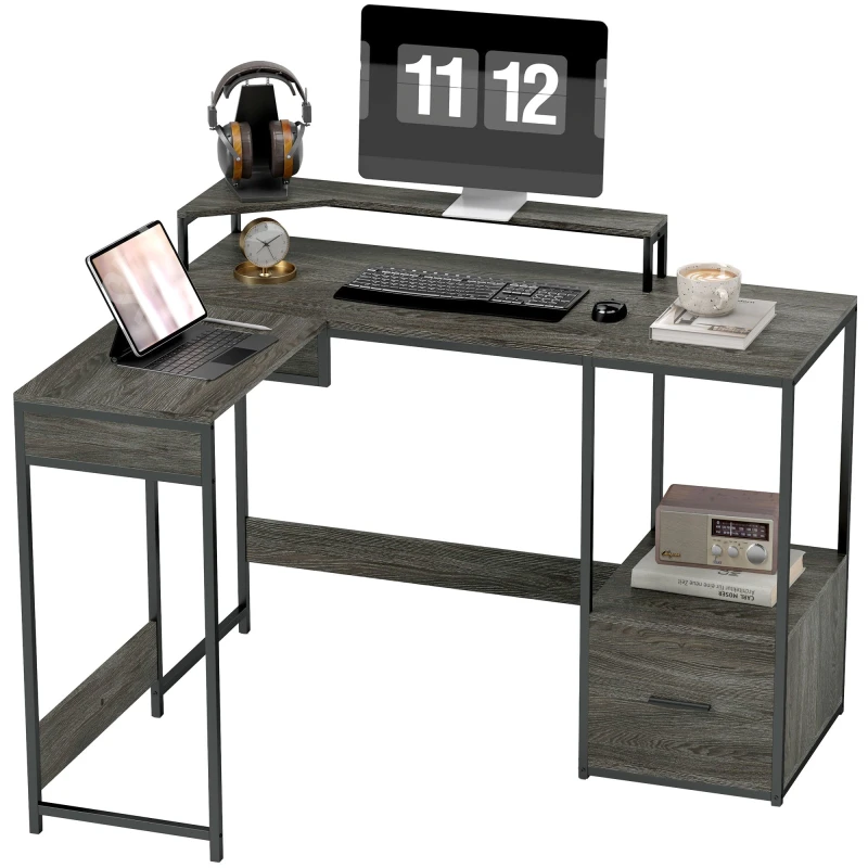Image of HOMCOM L Shaped Desk, Computer Table with Liftable Desktop Grey