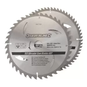 Image of Silverline TCT Circular Saw Blades 40, 60T 2pk 250x30 - 25/20/16mm Rings 991704