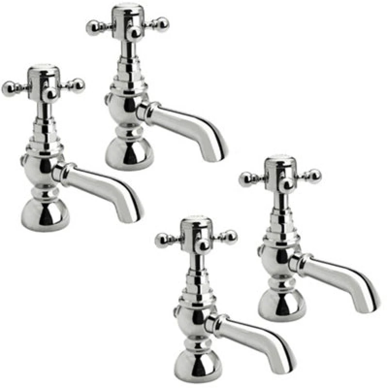 Image of Balterley Traditional Crosshead Basin Pillar Taps And Bath Taps Set - Chrome