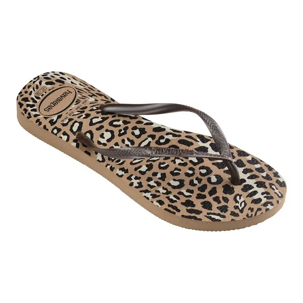 Image of Havaianas Womens Slim Animal Flip Flops Rose Gold Leopard, 6/7
