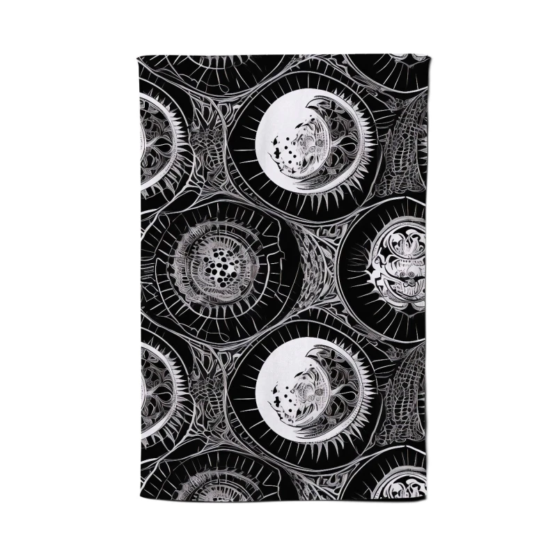 Image of Warren Reed - Designer Black White Moon & Sun Tea Towel in Grey Grey Unisex
