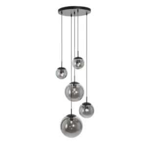 Image of Bollique Cluster Pendant Ceiling Light Black, Smoked Glass Bulbs