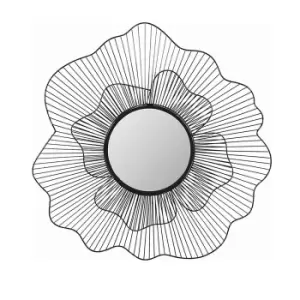 Image of Porto Floral Frame Black Metal Round Statement Wall Mirror Black/Gold