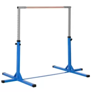 Image of HOMCOM Height Adjustable Gymnastics Horizontal Bar For Kids Home Gym Training Children Junior Kip High Bar Fitness Blue w/ Steel Frame Wood