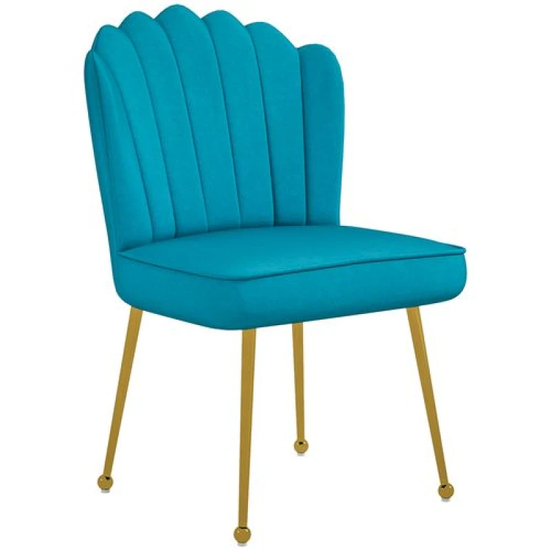 Image of HOMCOM Yellow Velvet-Feel Shell Accent Chair Home Bedroom Lounge Metal Legs - Blue TJ Hughes 5061025012381