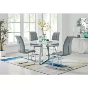 Image of Santorini White Round Dining Table And 4 Grey Murano Chairs - Elephant Grey