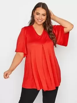 Image of Yours Pleat Angel Sleeve Swing Top - Red, Size 16, Women