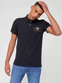 Image of Gant Gant Archive Shield Pique Polo Shirt, Black, Size S, Men