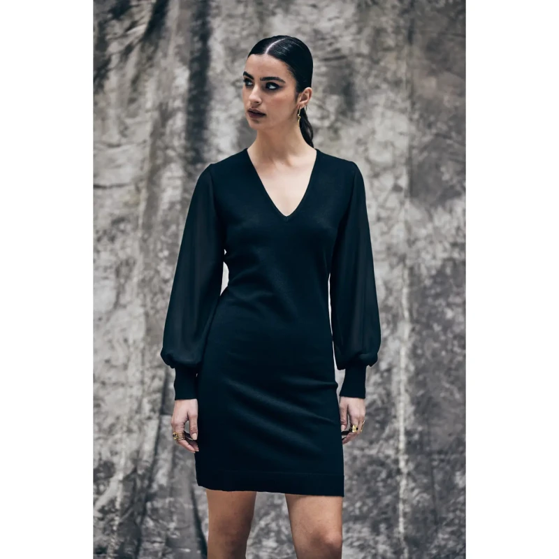 Image of FREEMAN T. PORTER Dual Fabric Mini Dress with Long Sleeves Black Women XS;M