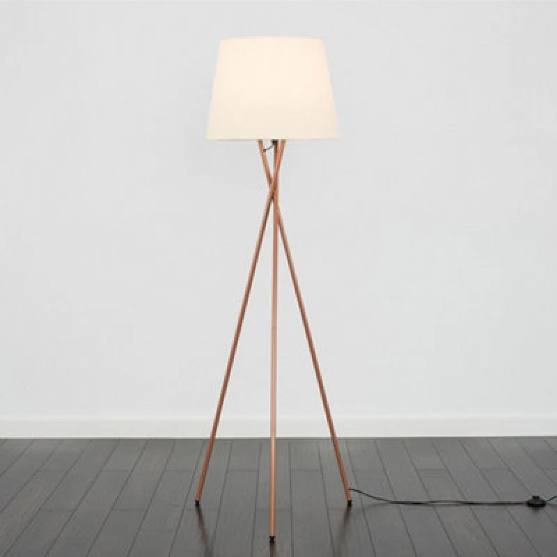 Image of ValueLights ValueLights Camden Copper Metal Tripod Floor Lamp with Tapered Shade and LED Bulb in Beige Beige One Size Unisex 5055759993313