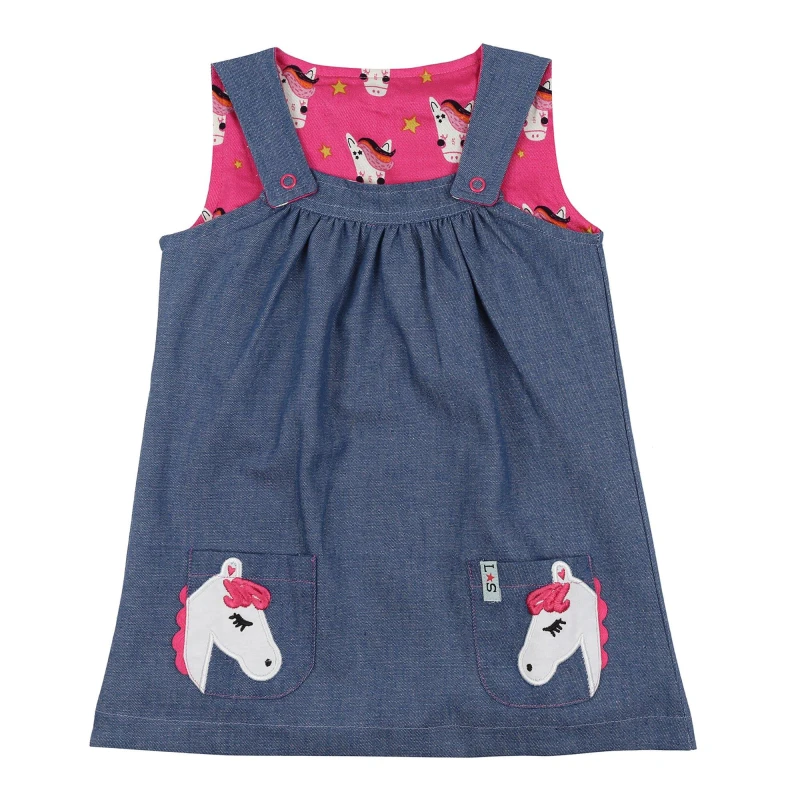 Image of Lilly + Sid Horse & Denim Reversible Pinafore Dress Multi