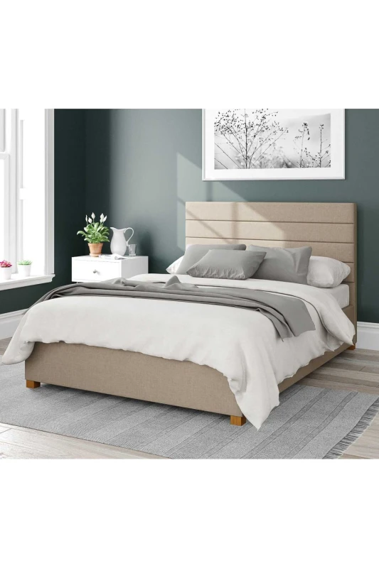 Image of Aspire Aspire Kelly Upholstered Ottoman Storage Bed, Eire Linen Fabric in Natural Size: Single Natural Single Unisex 5057632173683