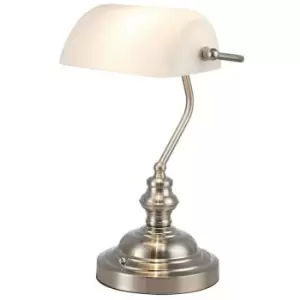 Image of Table lamp Bankers Morgan Nickel satin 1 bulb 37cm