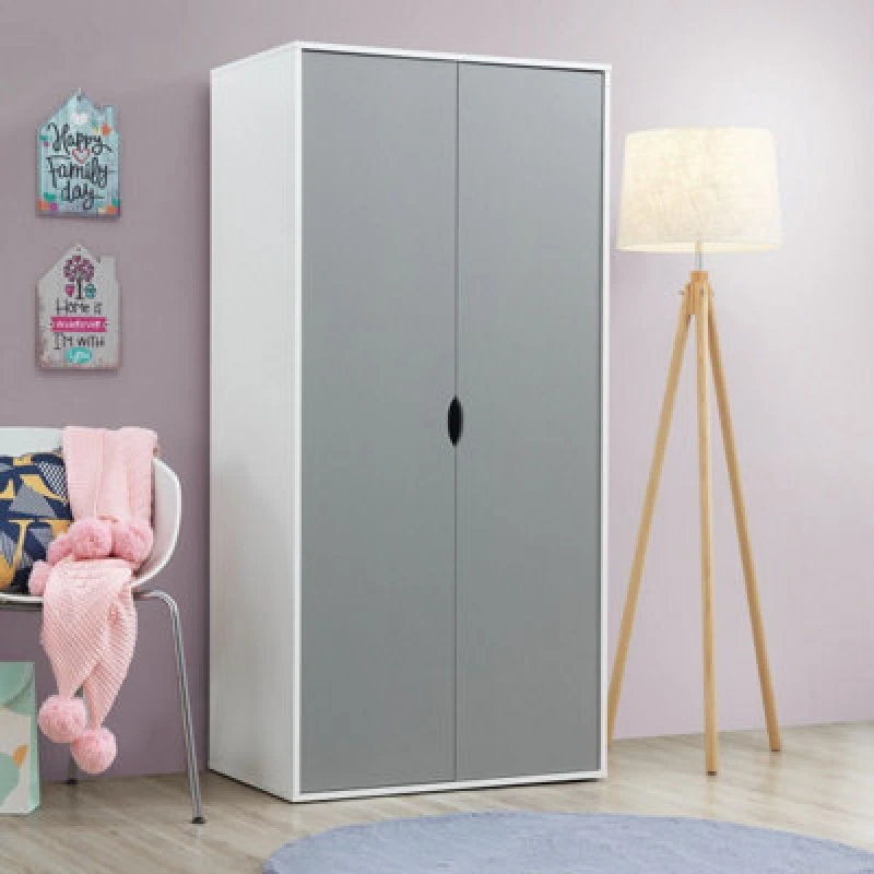 Image of Timber Art Design Alton 2 Door Double Wardrobe White & Grey Bedroom Furniture Cupboard
