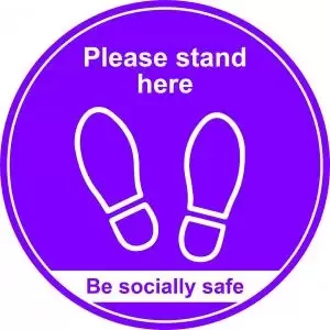 Image of Purple Social Distancing Floor Graphic - Please Stand Here 400mm dia.