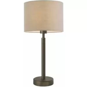 Image of Table Lamp Antique Bronze Plate & Taupe Fabric 60W E27 Base & Shade e10582