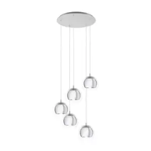 Image of Pendant Ceiling Light Colour Galvanised Chrome Shade Clear Glass Bulb E27 5x28W