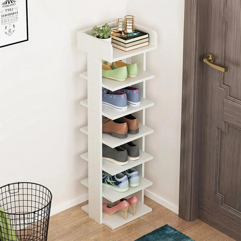 Image of Cottonfy UK 7-Tier Wooden Shoe Rack White White M