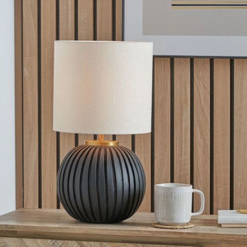 Image of Ruma Terracotta Textured Ball Table Lamp Black