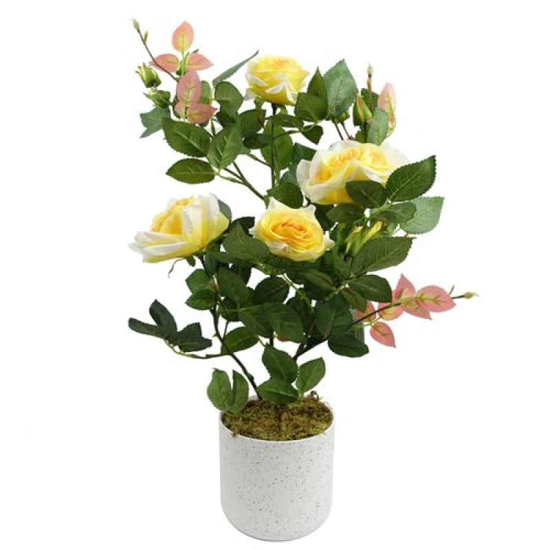 Image of Leaf 50cm Artificial Yellow Rose Plant