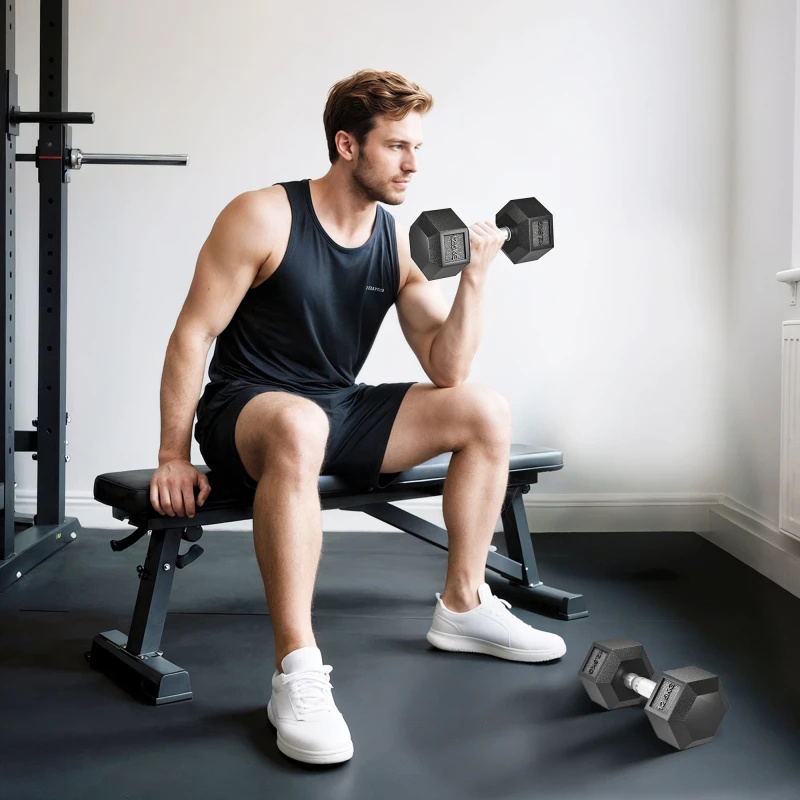 Image of HOMCOM HOMCOM 2x12.5KG Rubber Hex Dumbbell Portable Hand Weights for Home Gym in Black Size: 25kg Black 25kg Unisex 5063603053762