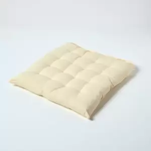 Image of Homescapes - Cream Plain Seat Pad with Button Straps 100% Cotton 40 x 40 cm