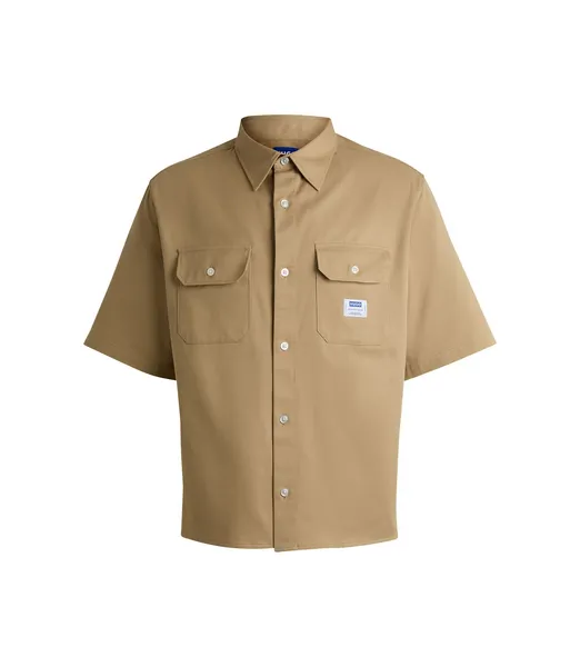 Image of HUGO Blue Ekyno Woven-Cotton Shirt - M Beige Shirts male 50517871-269 M