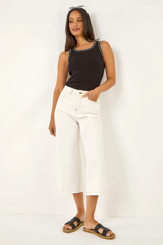 Image of Dusk Womens Denim Pocket Detail Wide Leg Culotte in Ivory Size: 8 Ivory Female 8