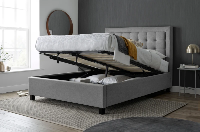 Image of Bedmaster Bedmaster Brandon Fabric Ottoman Bed And Memory Maestro Memory Foam Mattress in Grey Size: Double Grey Double Unisex 9504279611512