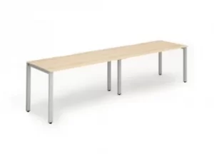 Image of Single Silver Frame Bench Desk 1400 Maple (2 Pod)