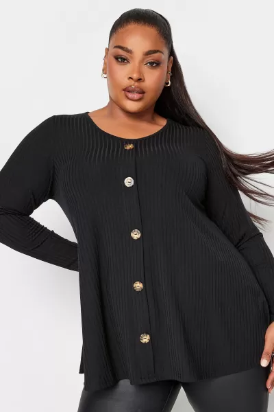 Image of Yours Yours Rib Top - Button Front Black