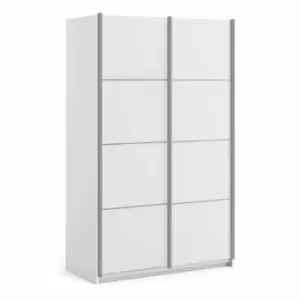 Image of Verona Sliding Wardrobe 120Cm In White With White Doors With 5 Shelves