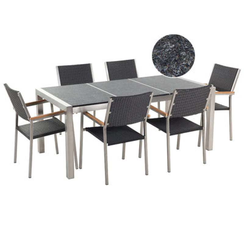 Image of Beliani Garden Dining Set 6 Seater Grosseto Triple Plate Basalt Flamed Black