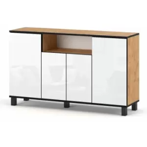 Image of Best4D Cabinet Storage Dresser 140x80x35cm with White Gloss Front - Body Colour Oak Lancelot