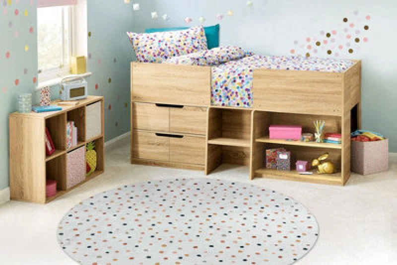 Image of RugsX Bambino 47890 Round Washing Carpet Dots For Children Anti Slip - White / Brown Circle 100 Cm
