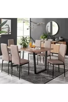 Image of Kylo Brown Wood Effect Dining Table & 6 Milan Black Leg Chairs
