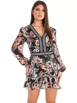 Image of Guess Ls Elana Dress - Dark Floral, Multi, Size L, Women