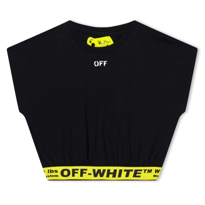 Image of Off White Kids Short Sleeve Cropped T-Shirt Black/Yellow female 8Y