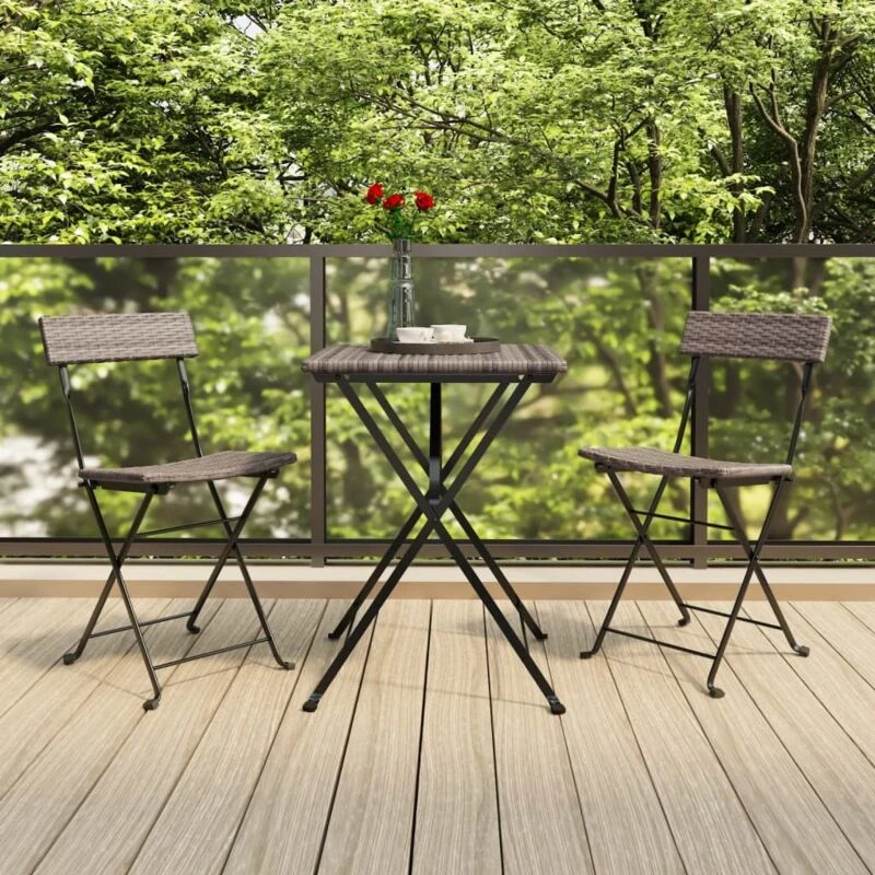 Image of VIDAXL 3 Piece Folding Bistro Set Grey Poly Rattan Vidaxl 319991