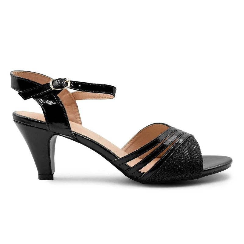 Image of Where's That From 'Stormi' Low Heel Sandals With Buckle Ankle Strap Black