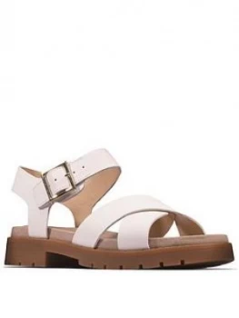 Image of Clarks Orinoco Strap Leather Flat Sandal - White Leather, Size 5, Women