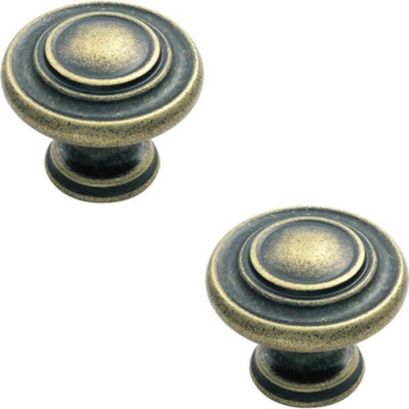 Image of Loops 2x Round Ringed Pattern Door Knob 32mm Diameter Antique Brass Cabinet Handle Metallics unisex