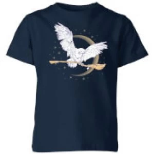 Image of Harry Potter Hedwig Broom Kids T-Shirt - Navy - 5-6 Years - Navy