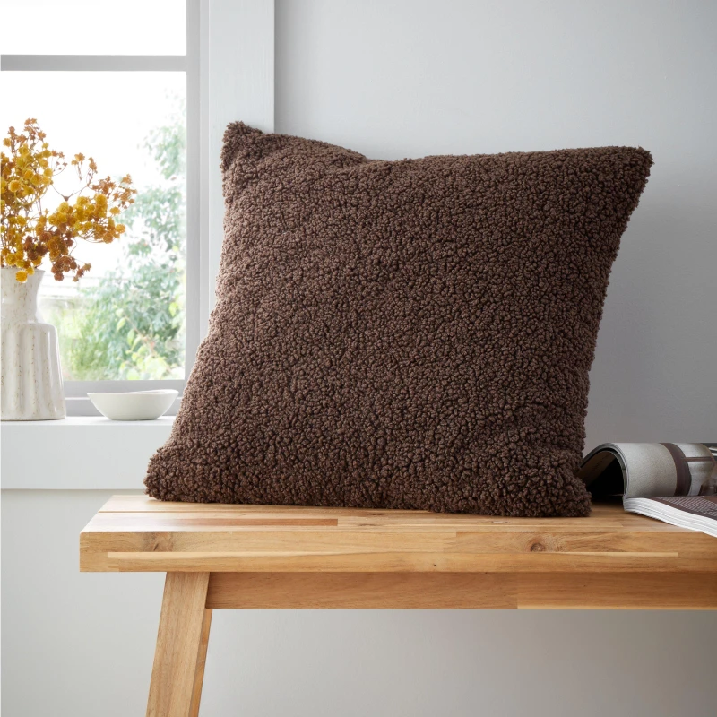 Image of Catherine Lansfield So Soft Velvet Boucle 45cm x 45cm Filled Cushion Chocolate