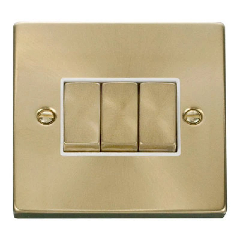 Image of SE Home Satin / Brushed Brass 10A 3 Gang 2 Way Ingot Light Switch Gold unisex