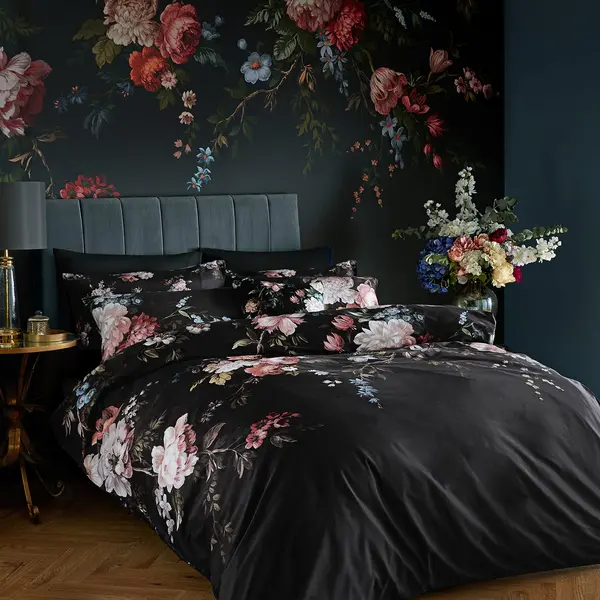 Image of Graham & Brown Hague Fleurs Duvet Set, King, Black