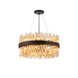 Image of Lysander 18 Light G9, Ceiling Pendant Round, Satin Black, Amber Item Weight: 16.81kg