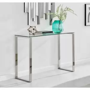 Image of Furniture Box Miami Modern Clear Glass And Chrome Metal Console Table
