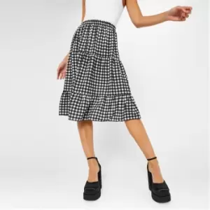 Image of I Saw It First Gingham Tiered Midi Skirt - Black